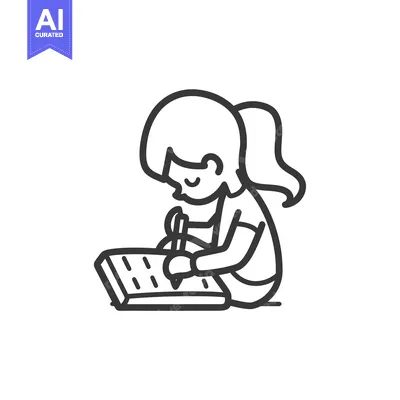 Popular premium asset: Line Drawing of a Girl Writing in a Notebook