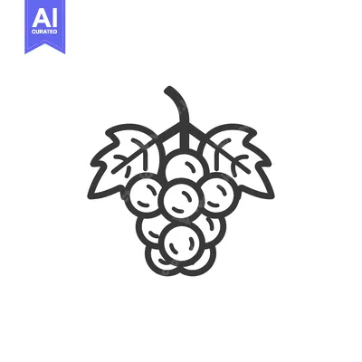 Line Drawing of a Grape Bunch with Stem and Leaves