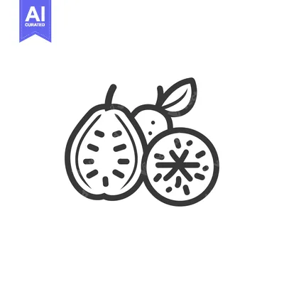 Aset premium populer: Line Drawing of a Guava Fruit with a Slice