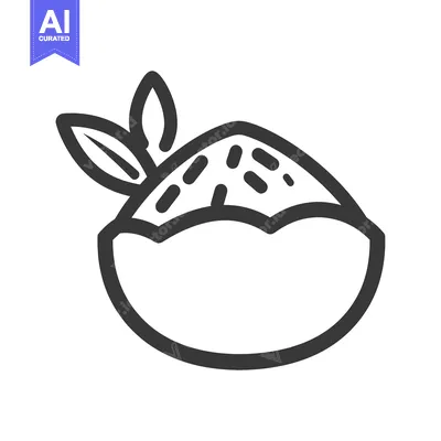 Aset premium populer: Line drawing of a half-eaten coconut with leaves