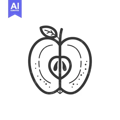 Aset desain premium: Line Drawing of a Halved Apple with a Leaf
