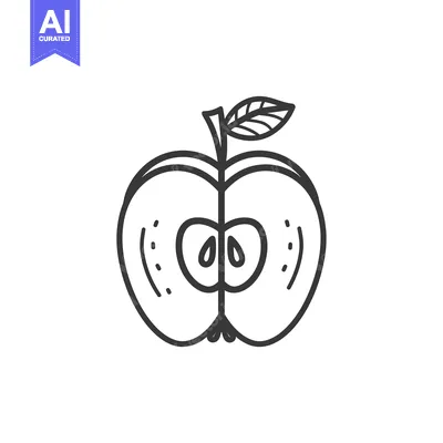 Aset premium populer: Line Drawing of a Halved Apple with Seeds and Leaf