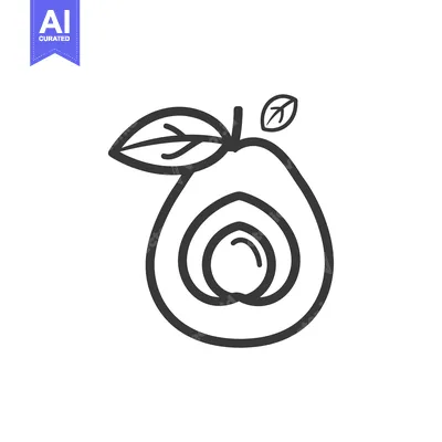 Aset premium populer: Line Drawing of a Halved Avocado with Leaf