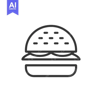 Aset desain premium: Line drawing of a hamburger with a sesame seed bun