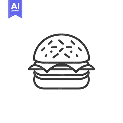 Aset desain premium: Line drawing of a hamburger with sesame seeds on the bun