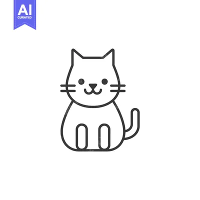 Aset premium populer: Line drawing of a happy cat sitting on its haunches