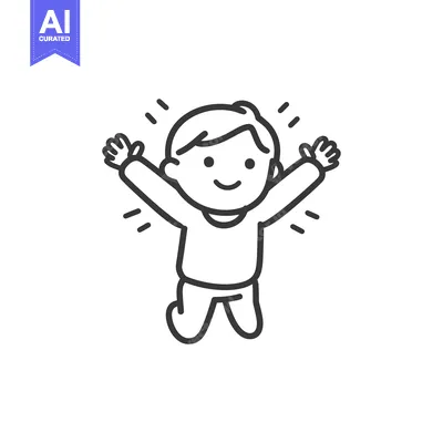 Aset desain premium: Line drawing of a happy child jumping with arms outstretched