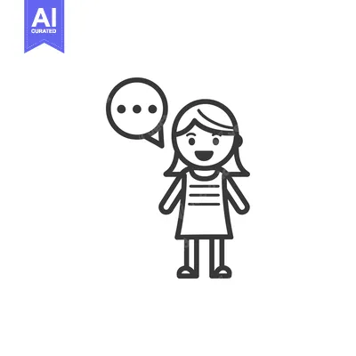 Aset premium populer: Line Drawing of a Happy Girl with a Speech Bubble