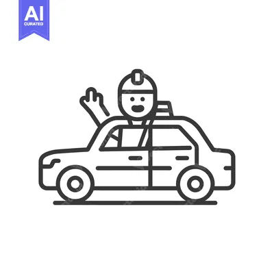 Aset premium populer: Line drawing of a happy man in a car with his arm out the window