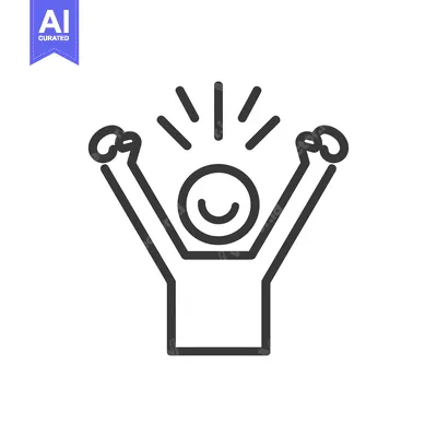Aset desain premium: Line drawing of a happy person with arms raised