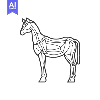 Aset premium populer: Line drawing of a horse with its skeleton and muscle structure