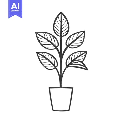 Premium design asset: Line Drawing of a Houseplant in a Pot