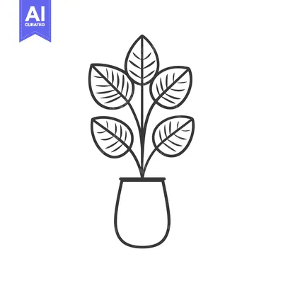 Aset desain premium: Line Drawing of a Houseplant with Five Leaves in a Pot