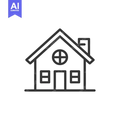 Aset premium populer: Line drawing of a house with a chimney, windows, and a door