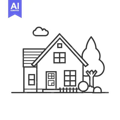 Popular premium asset: Line Drawing of a House with a Tree and a Cloud