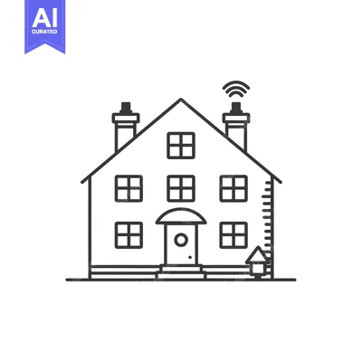 Aset desain premium: Line drawing of a house with wifi antenna on the roof