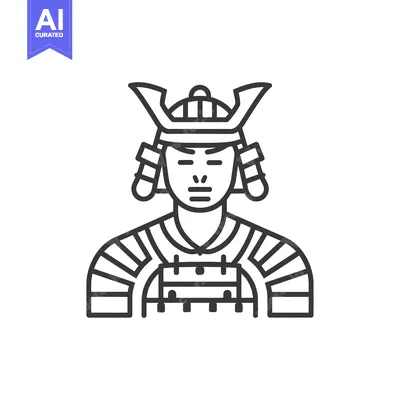 Aset premium populer: Line Drawing of a Japanese Samurai Warrior in Armor