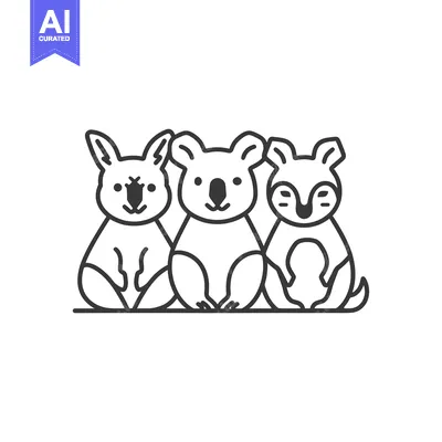 Popular premium asset: Line Drawing of a Kangaroo, Koala, and Dingo Sitting Together