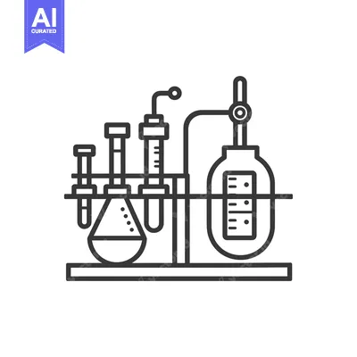 Line drawing of a lab experiment setup with beakers and tubes