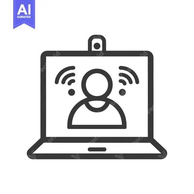 Aset premium populer: Line drawing of a laptop with a person in the screen and wifi symbols