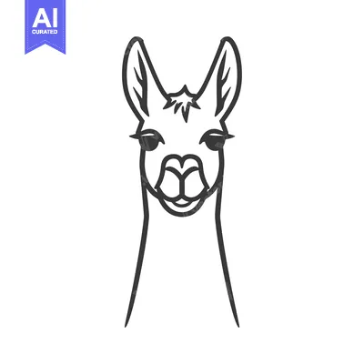 Aset desain premium: Line Drawing of a Llama's Face