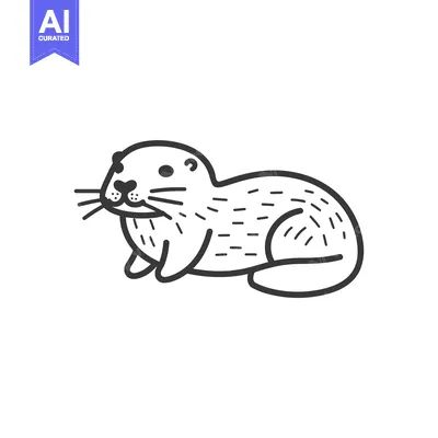 Aset desain premium: Line Drawing of a Lying Otter with Whiskers