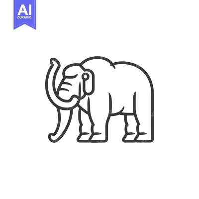 Aset desain premium: Line Drawing of a Mammoth with a Curved Tusk
