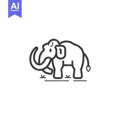 Aset desain premium: Line Drawing of a Mammoth with Tusks