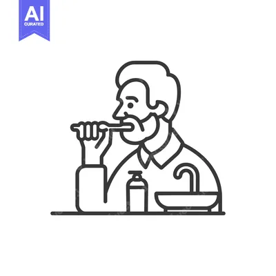 Line Drawing of a Man Brushing His Teeth
