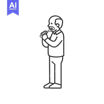 Aset premium populer: Line drawing of a man brushing his teeth