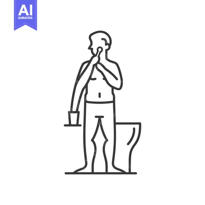 Premium design asset: Line Drawing of a Man Brushing His Teeth