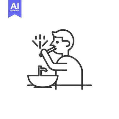 Popular premium asset: Line drawing of a man brushing his teeth at a sink