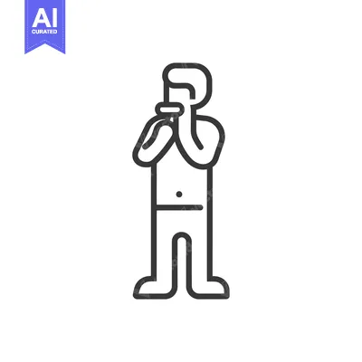 Line drawing of a man covering his mouth with his hands