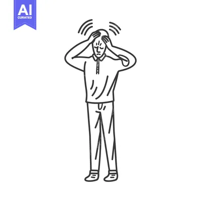 Aset premium populer: Line Drawing of a Man Experiencing a Headache