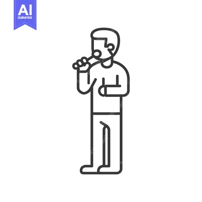 Aset premium populer: Line drawing of a man holding a microphone