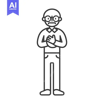 Premium design asset: Line drawing of a man holding his chest with a concerned expression