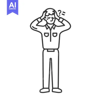 Line drawing of a man holding his head in frustration