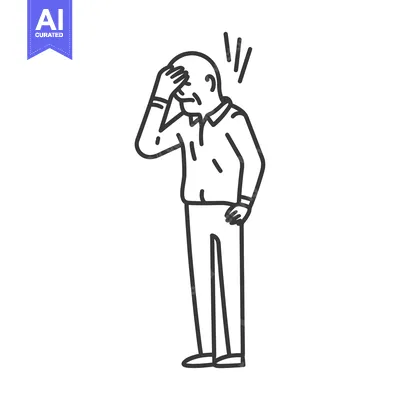 Popular premium asset: Line drawing of a man holding his head in his hand