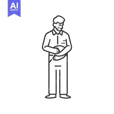 Aset premium populer: Line Drawing of a Man Holding His Stomach