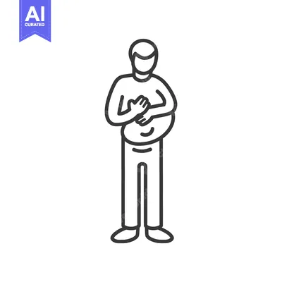 Popular premium asset: Line drawing of a man holding his stomach