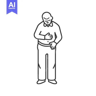 Aset desain premium: Line drawing of a man holding his stomach in pain