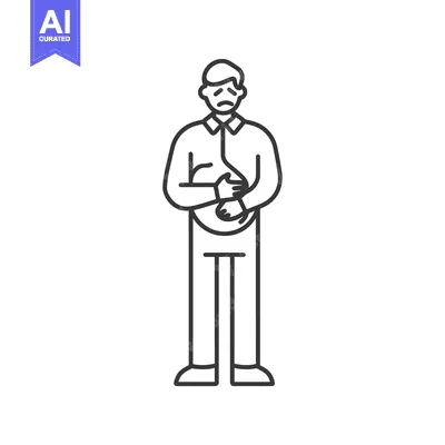 Aset desain premium: Line drawing of a man holding his stomach in pain