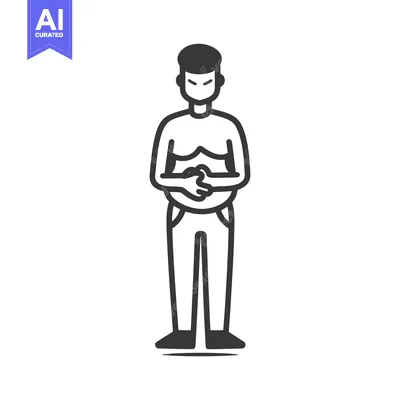 Aset desain premium: Line drawing of a man holding his stomach in pain