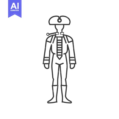 Line drawing of a man in a historical military uniform