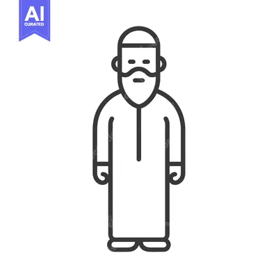 Aset desain premium: Line Drawing of a Man in Traditional Islamic Clothing
