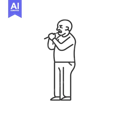 Aset premium populer: Line Drawing of a Man Playing a Flute