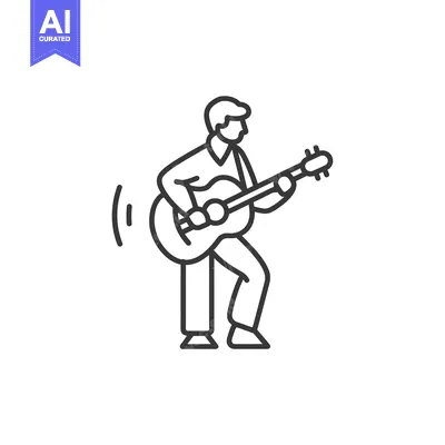Aset desain premium: Line drawing of a man playing an acoustic guitar