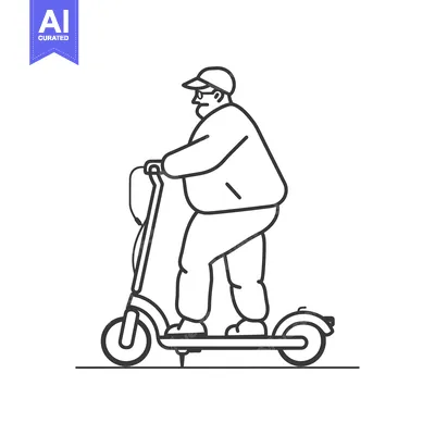Aset desain premium: Line drawing of a man riding an electric scooter