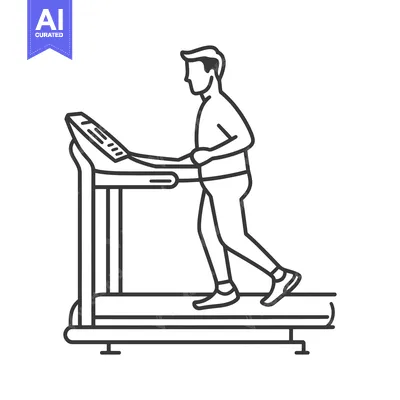 Line drawing of a man running on a treadmill