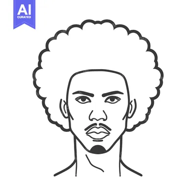 Aset desain premium: Line drawing of a man's face with an afro hairstyle